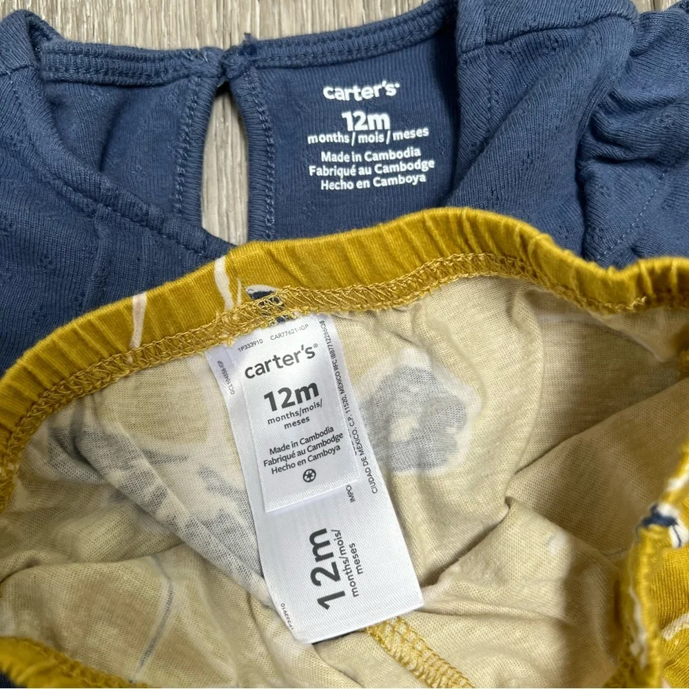 CARTERS 2PC SHORT SLEEVE BODYSUIT AND PANTS OUTFIT BLUE YELLOW 12MO